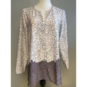 Ann Taylor Floral Print Blouse Tunic Top Long Sleeve Medium